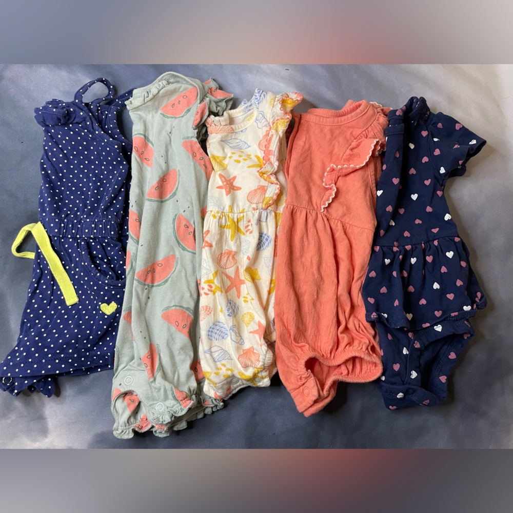 LOT OF 5 Baby Girls Rompers Summer Lot 6 Months Carter’s Wonder Nation